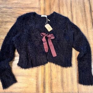 NWT Natural Life Fuzzy Black Cardigan Sweater,L/XL,Comfy Soft Cropped Feminine